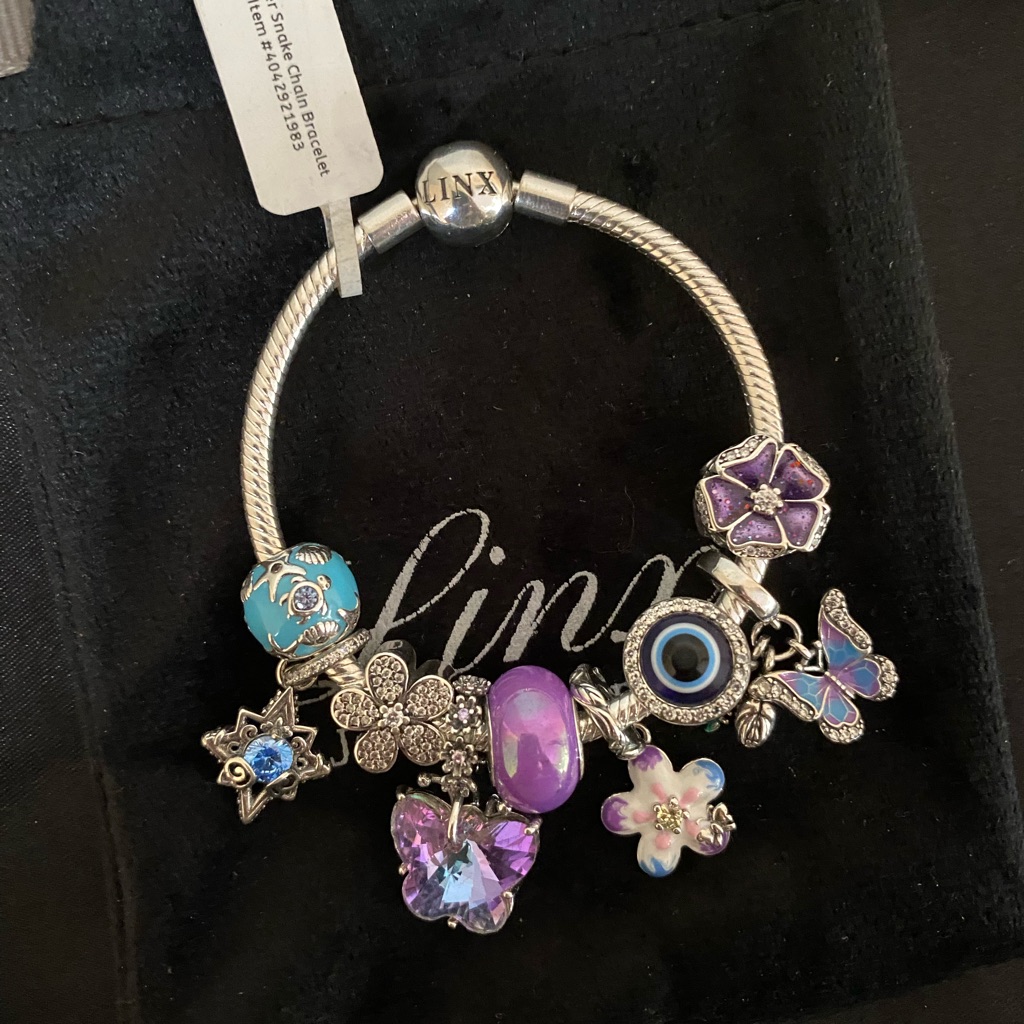 Linx Snake Chain Bracelet With Purple And Blue Themed Charms